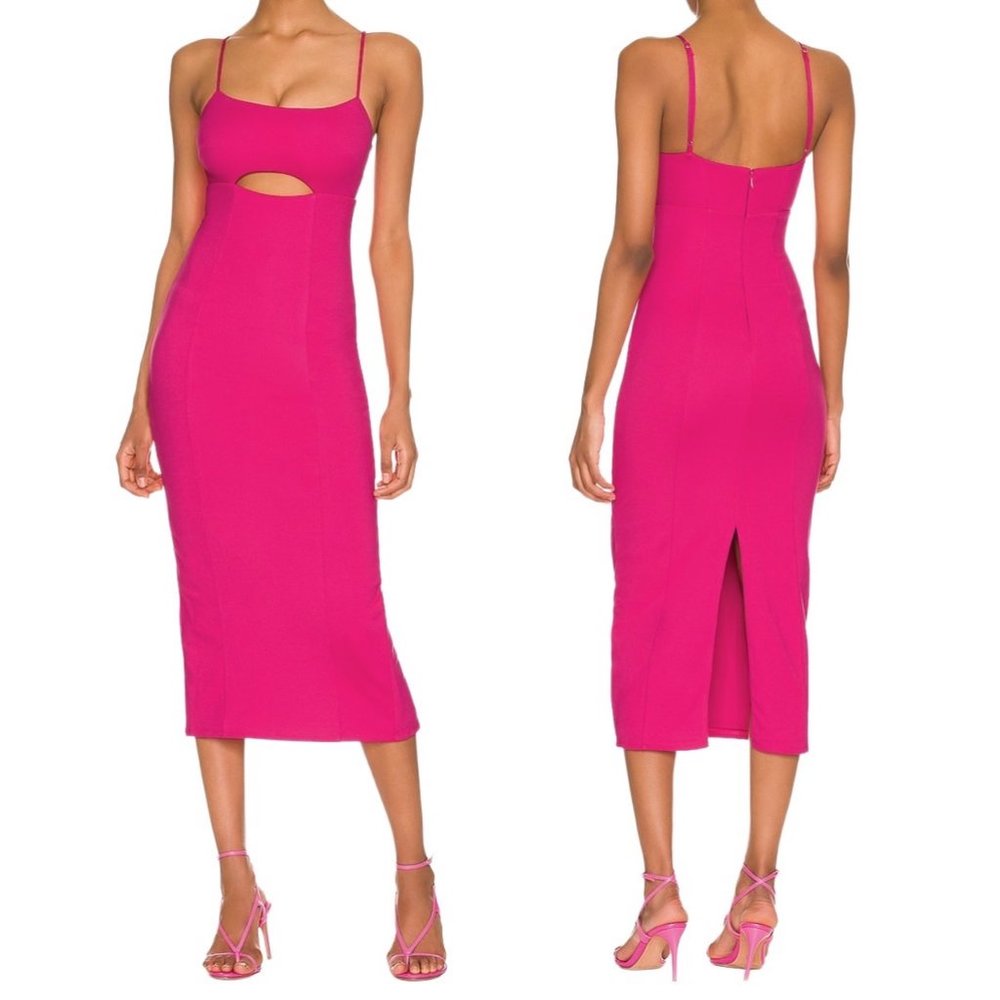Revolve h:ours Enzo Cut-Out Ponte Back Slit Midi Dress in Hot Pink Women's Sz XS